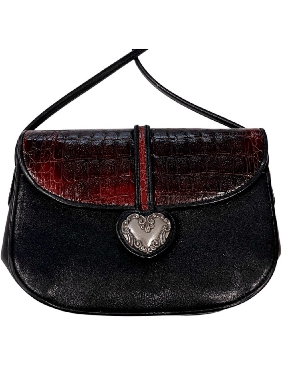 BRIGHTON One World Two Tone Croc Embossed Leather Mini Crossbody Bag
